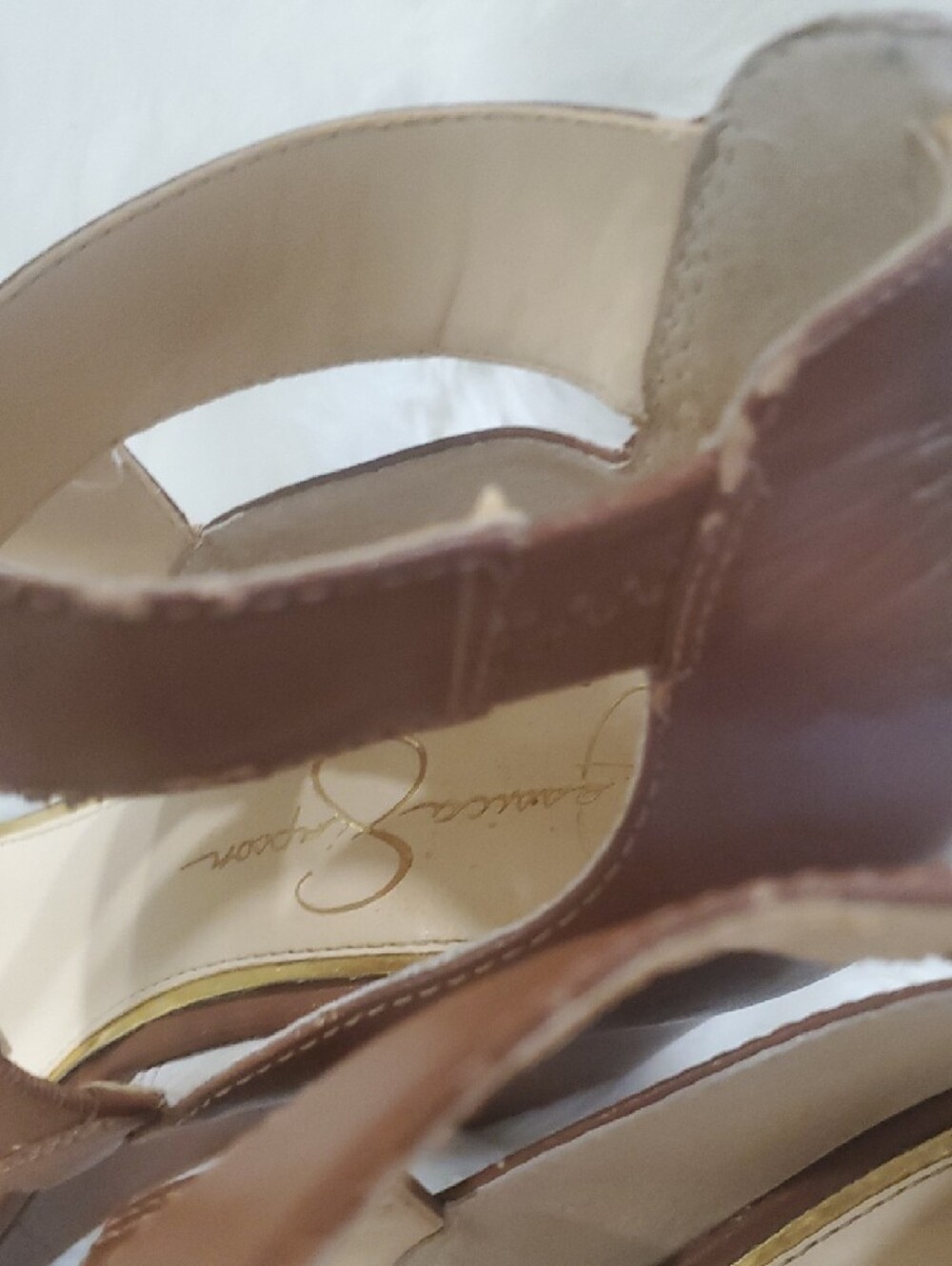 Jessica Simpson Brown Leather Crisscross Strap Wedge Heels Size 9 - Picture 5 of 15